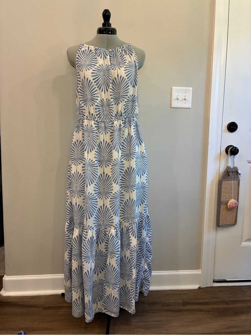 Joie Blue and White Floral Fan-Print Tiered Maxi Dress